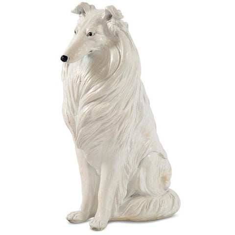 White Ceramic Collie Dog Statue