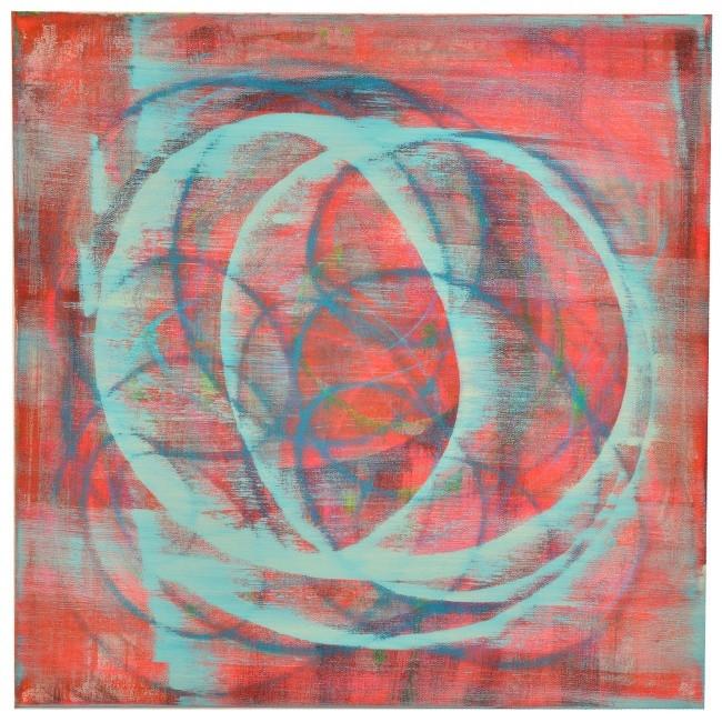 0689 (A+D) Turquoise Circles on Red (24" x 24")