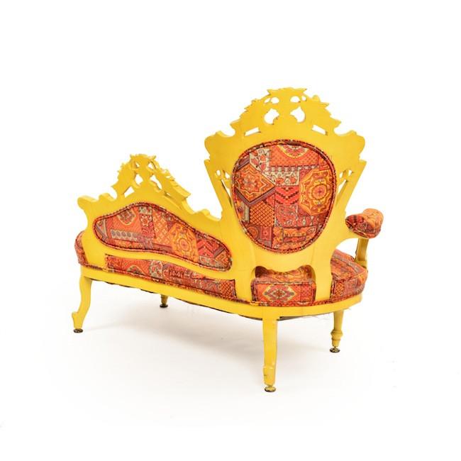 Victorian Chaise - Yellow and Orange Pattern Fabric