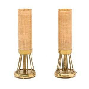 Brass Table Lamp with Rattan Shade