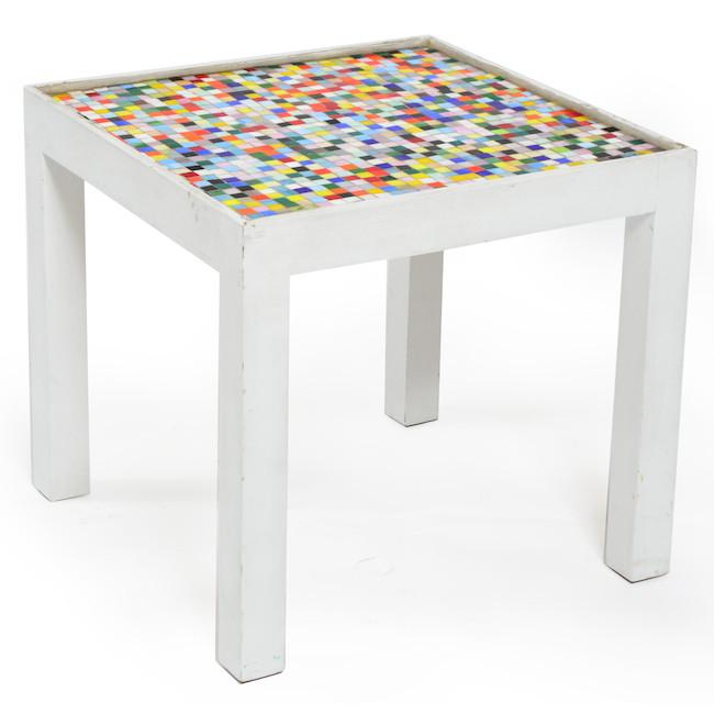 White & Rainbow Tile Side Table
