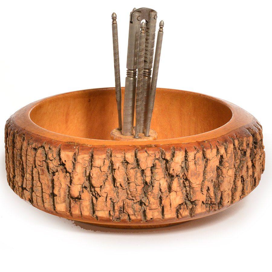 Brown Wood Nut Bowl and Shell Cracker