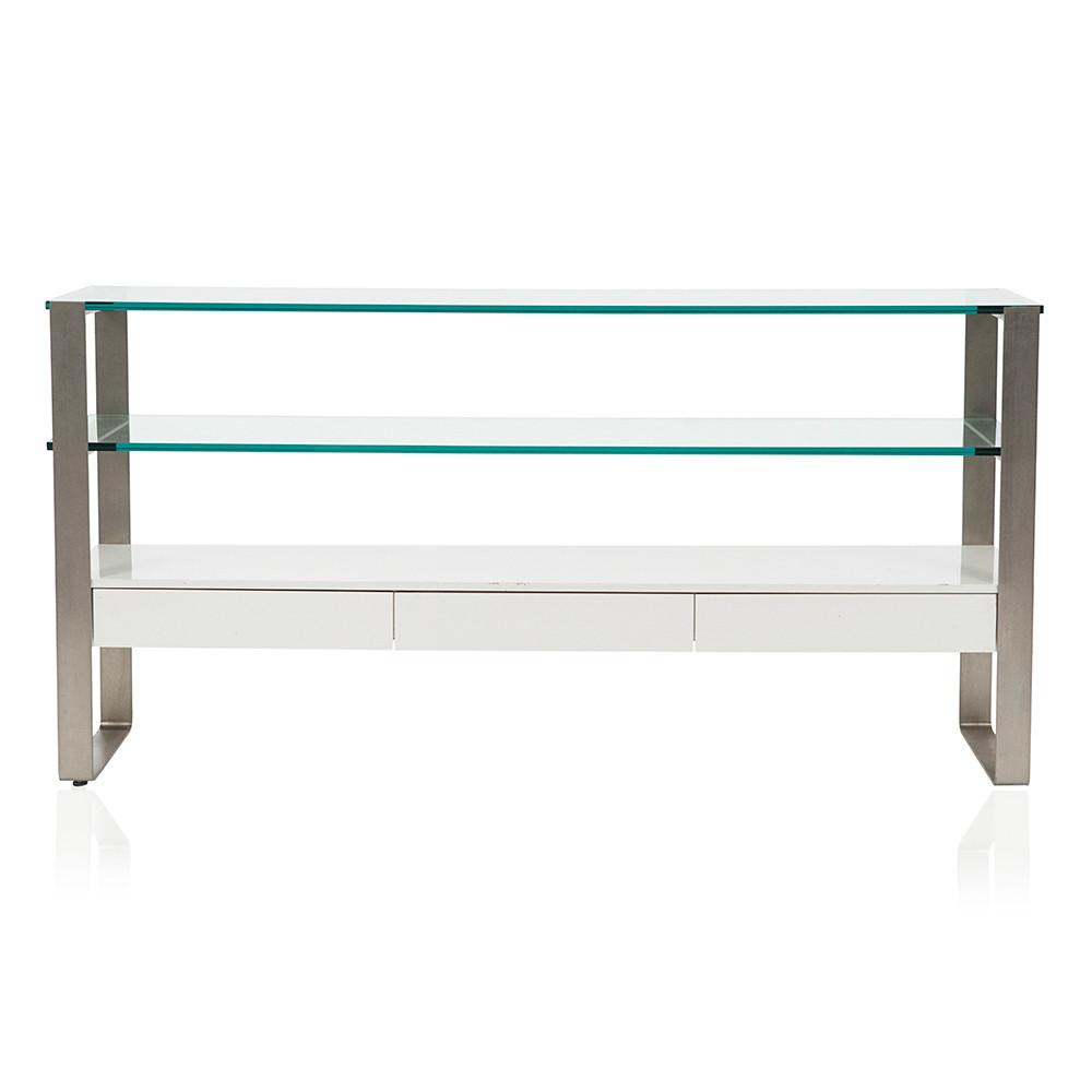 Two Panel Glass and Chrome Frame Credenza