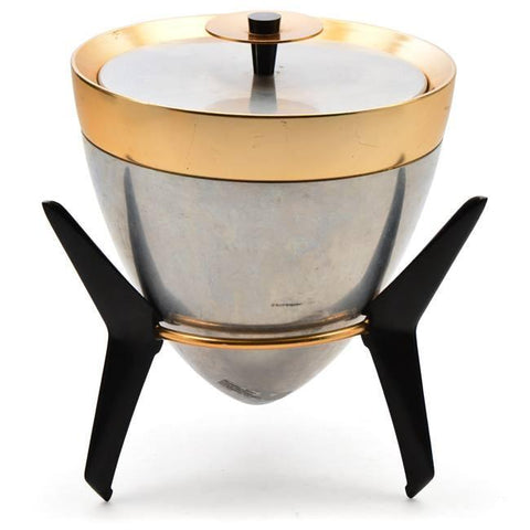 Silver + Brass Space Age Ice Bucket - w Lid and Stand