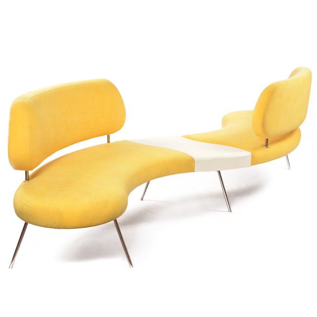 Yellow and White Gossip Bench Sofa