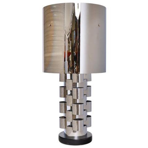 Jere Stacked Chrome Table Lamp w Chrome Shade