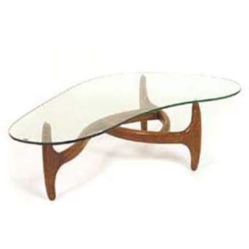 Organic Wood Tri-Leg Coffee Table with Glass Top