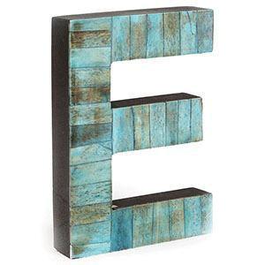 Blue Aqua Wood Letter E (A+D)