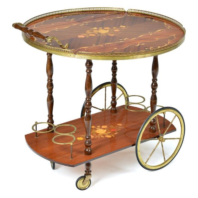 Wood Inlay and Gold Serving Cart