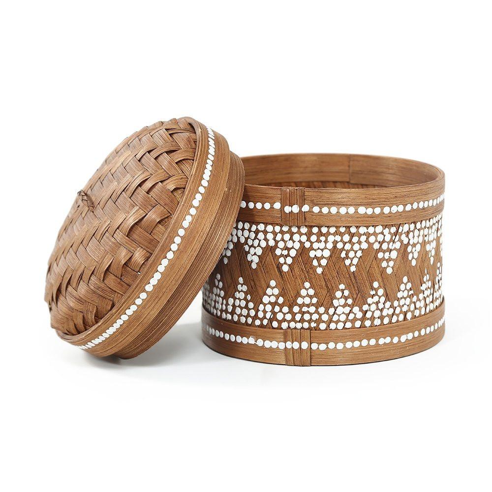 Brown White Bamboo Basket (A+D)
