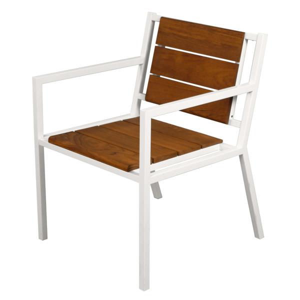 Modernica White Teak Dining Chair With Arms