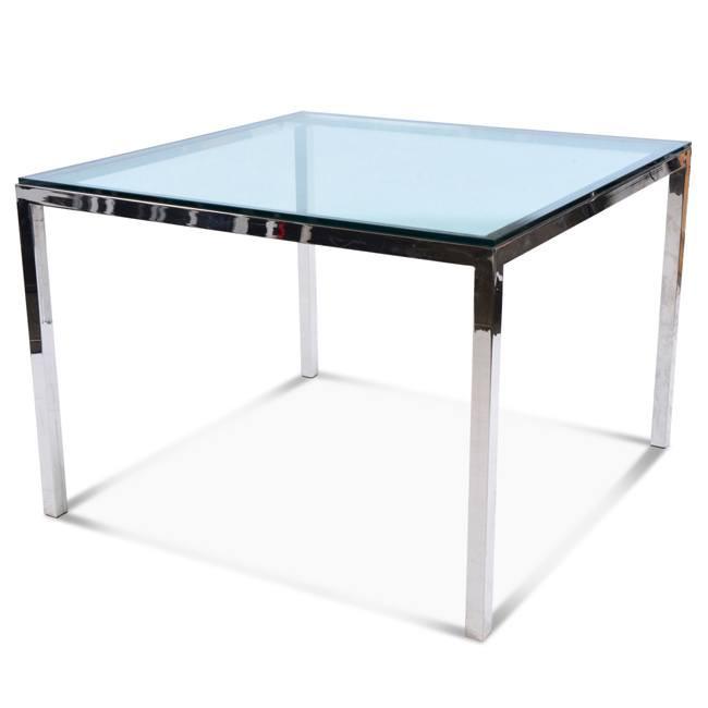 Square Chrome Glass Top Dining Table