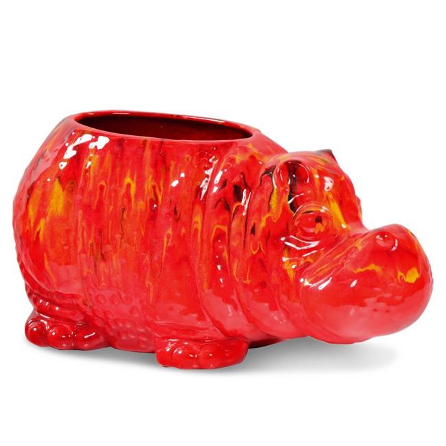 Red Orange Ceramic Hippo Bowl