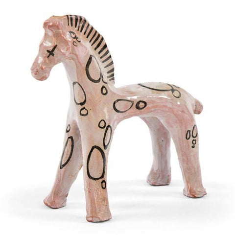 Off-White Ceramic Horse with Black Circles