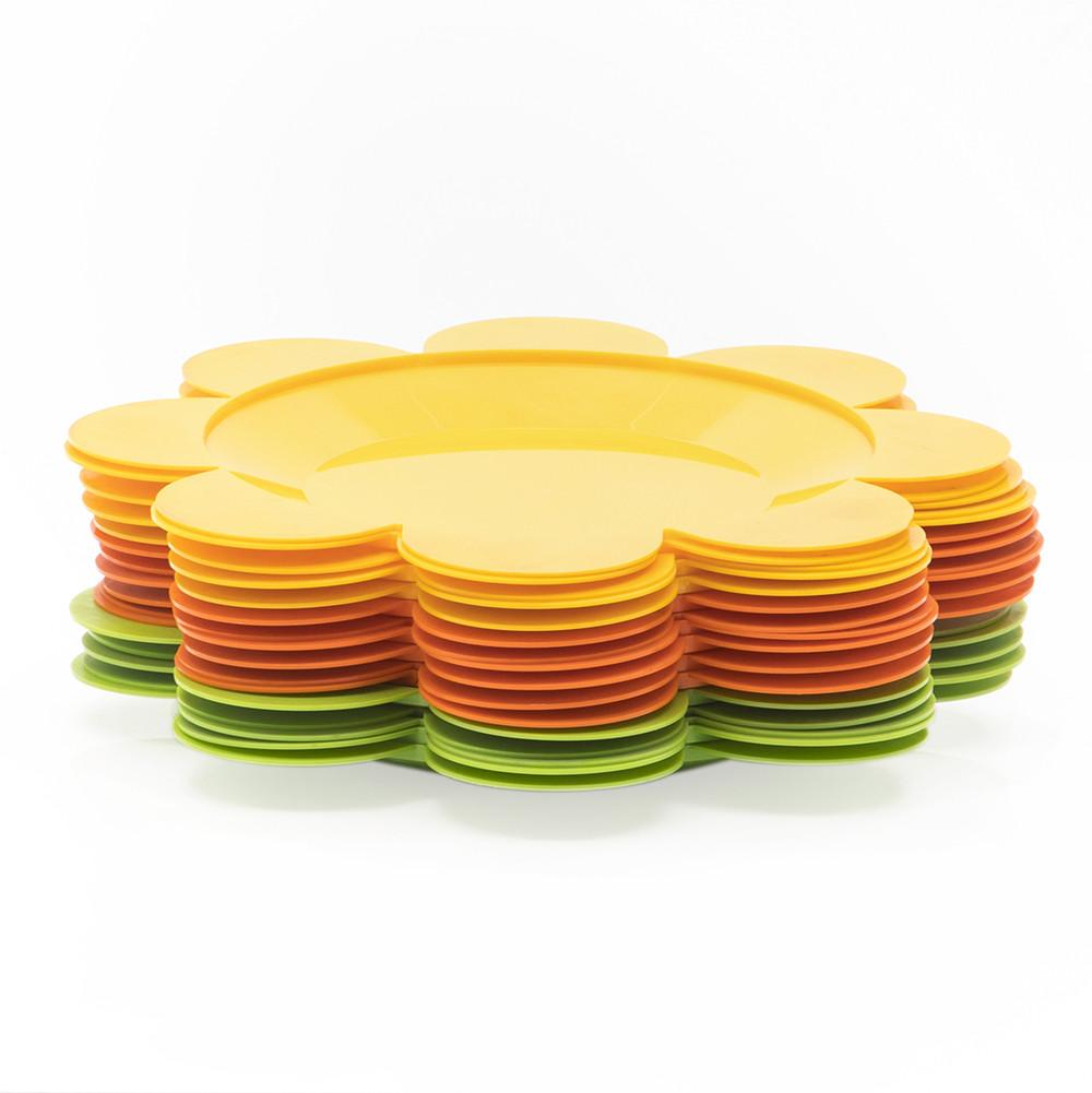 Green - Yellow - Orange Plastic Flower Plates