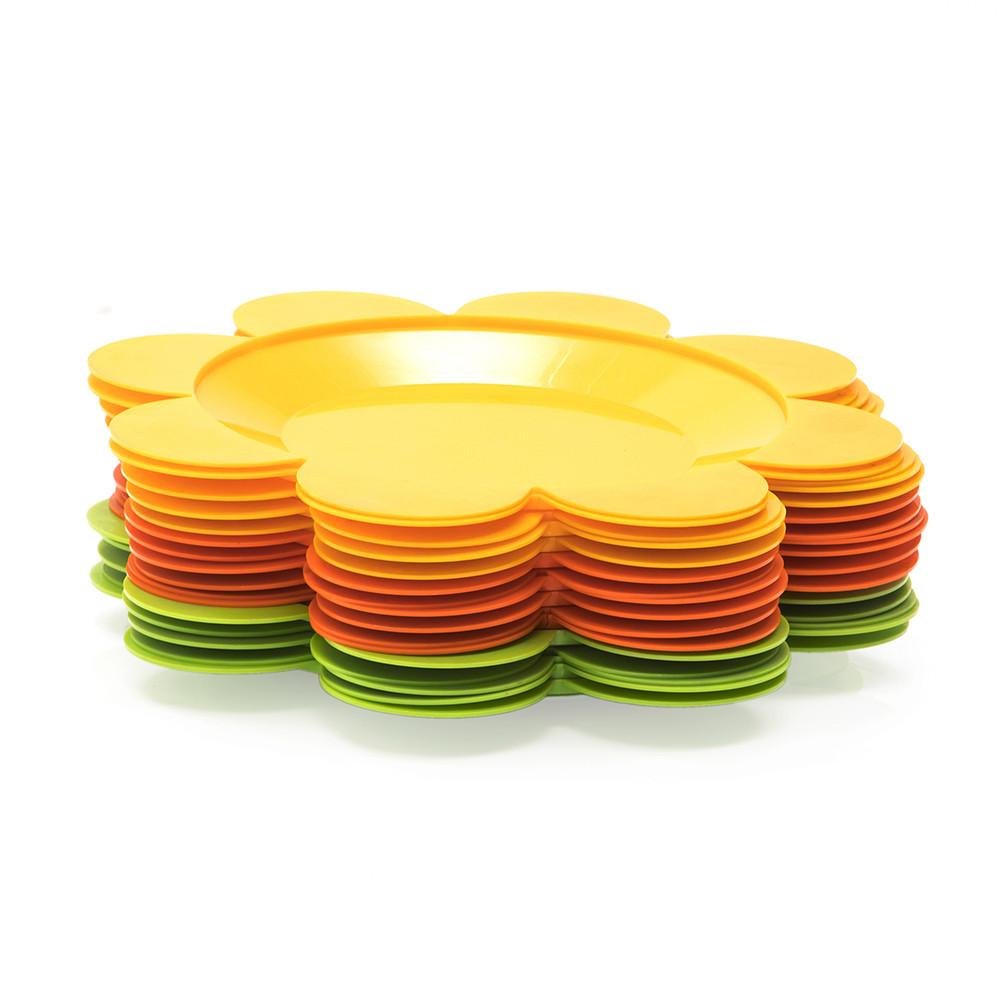 Green - Yellow - Orange Plastic Flower Plates