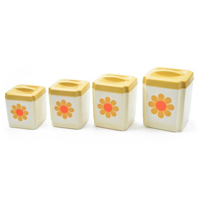 Canisters Set of 4 - White / Yellow Flowers