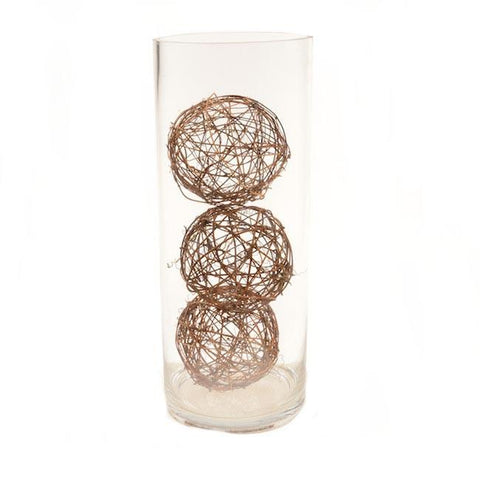 Wood Dark Glass Cylinder with Twig Spheres (A+D)