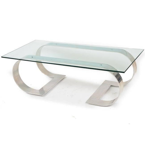 Glass & Steel Curved Modern Coffee Table