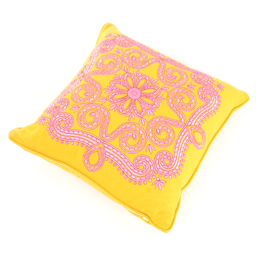 Yellow and Pink Embossed Square Pillow