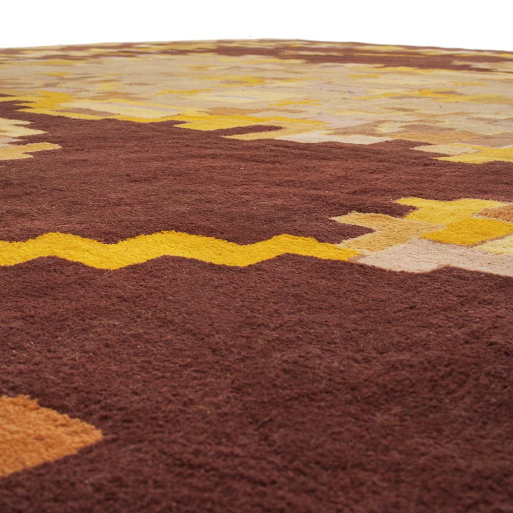 Yellow and Brown Patterned Rug - 70's