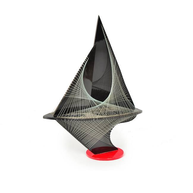 Black Plexi String Art Sailboat Sculpture