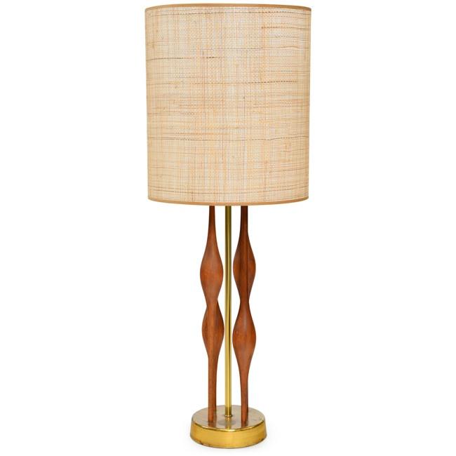 Tall Wood Wavy Shapes Table Lamp
