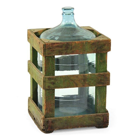 Glass 5 Gal Water Jug with Wood Crate Case