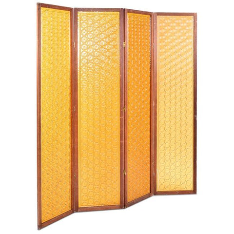 Wood and Orange-Yellow Plexi Screen Divider