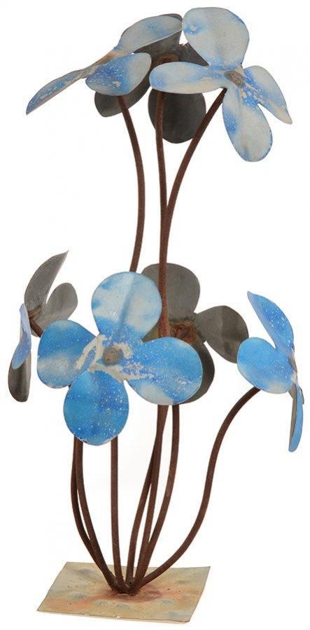 Blue Metal Flowers Sculpture