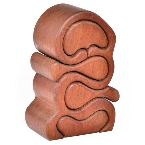 Wood Abstract Polished Compartment Sculpture - Four Stack