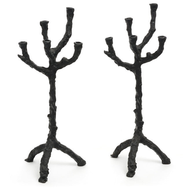 Black Abstract Candle Holder Pair