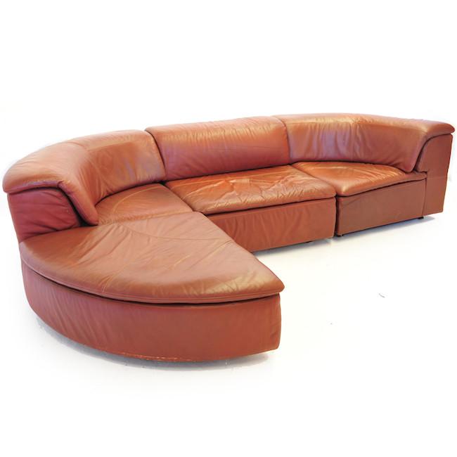 Camel Brown Leather Sectional Pit Sofa