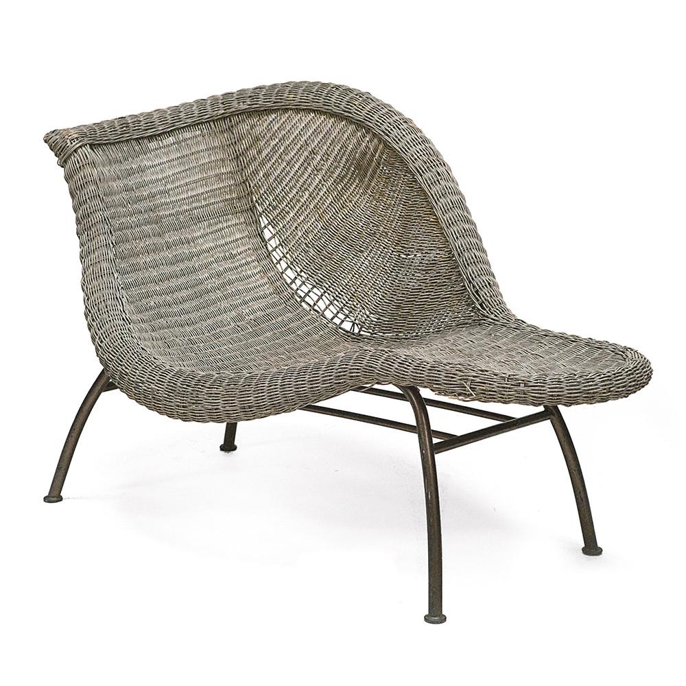 Grey Wicker Distressed Chaise Chair