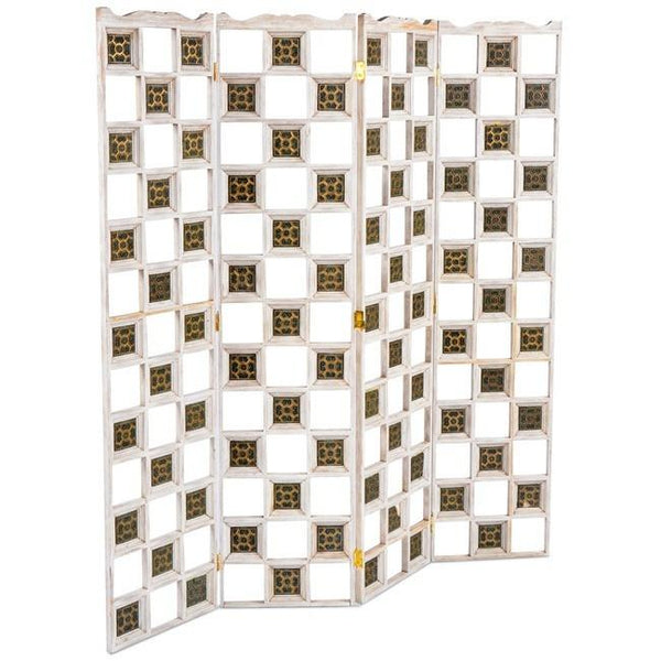 Rustic White Wood Checkerboard Screen Divider - Gil & Roy Props