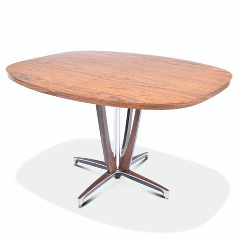 Wood Oval Top Dining Table with Chrome Trim Base