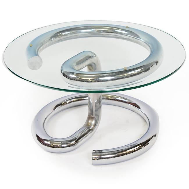 Glass & Chrome Tube Circular Side Table