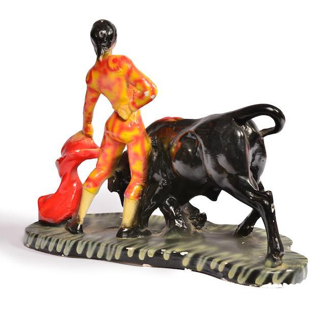 Yellow, Orange, Black Bull Fighter and Bull Sculpture
