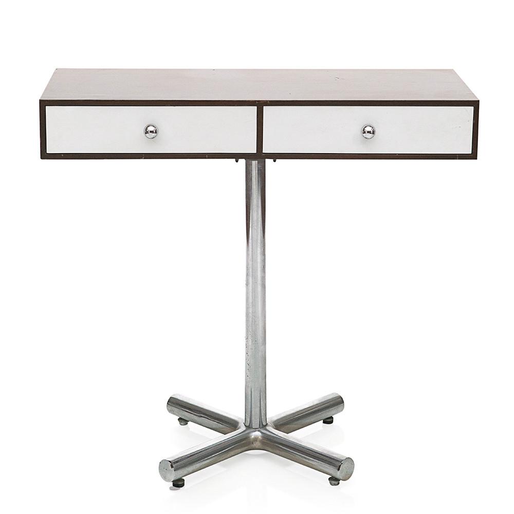 Two Drawer Wood White and Chrome Desk