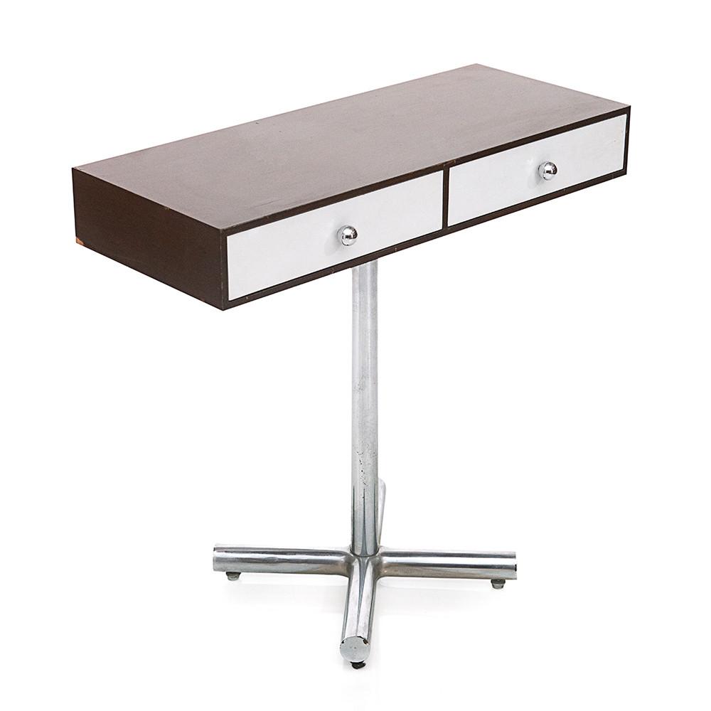 Two Drawer Wood White and Chrome Desk