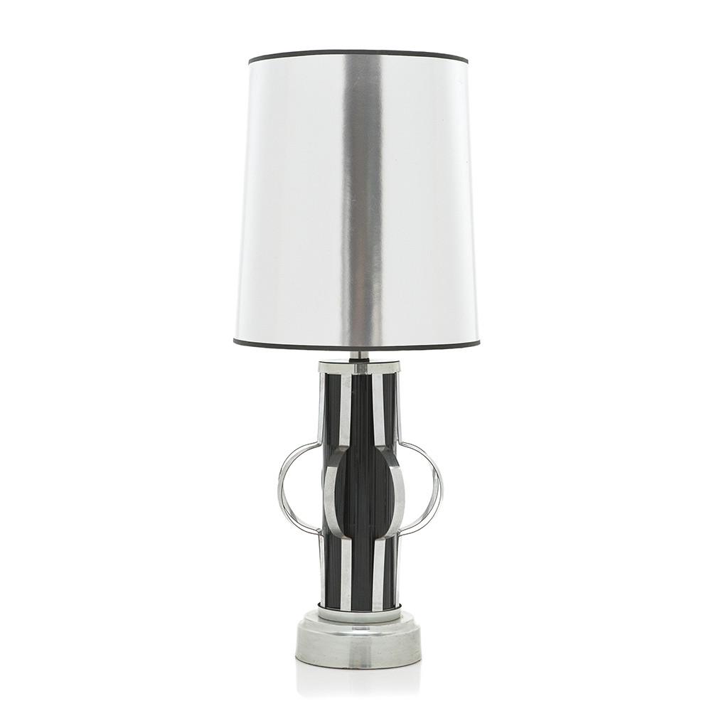 Tall Black + Chrome Table Lamp with Silver Shade