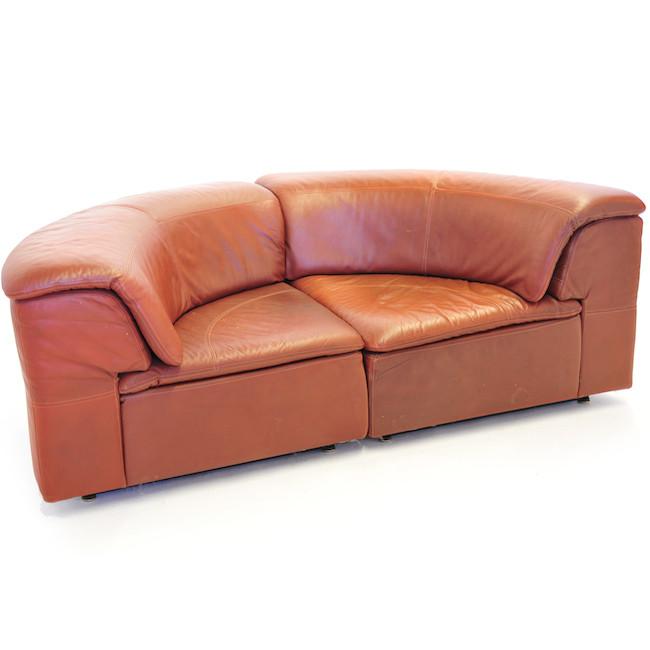 Camel Brown Leather Sectional Pit Sofa