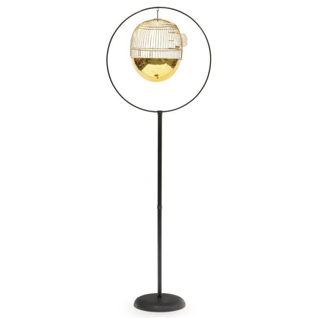 Brass Ball Birdcage with Black Stand