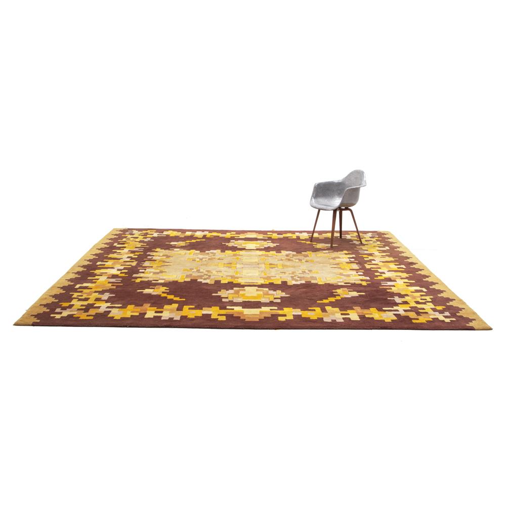 Yellow and Brown Patterned Rug - 70's