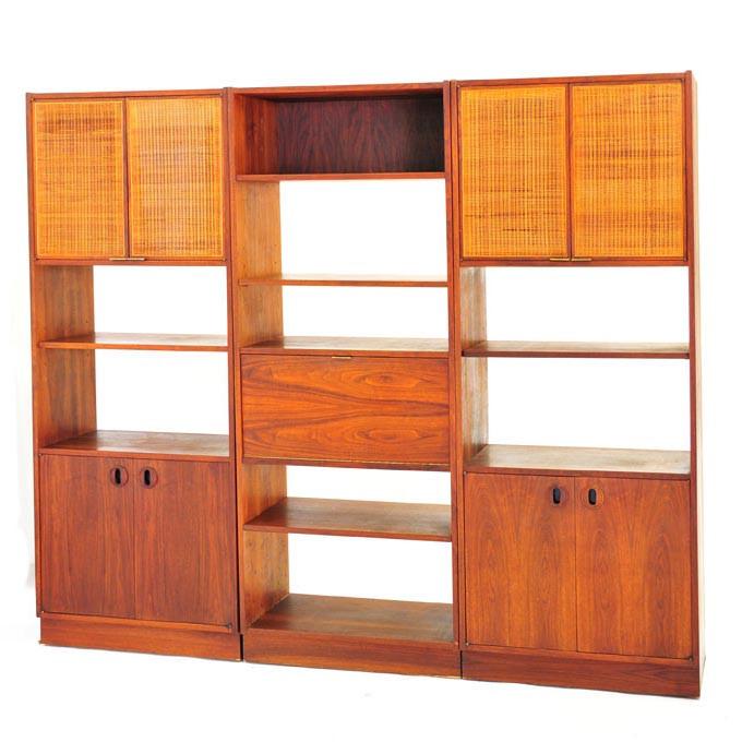 Wood & Cane 3-Piece Mid Century Shelf Unit