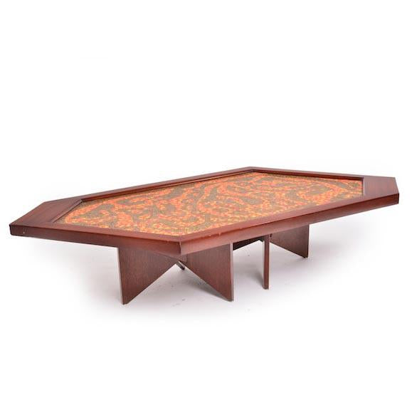 Orange Mosaic and Wood Coffee Table