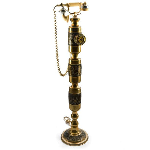 Ornate Gold and Black Tall Telephone on Stand