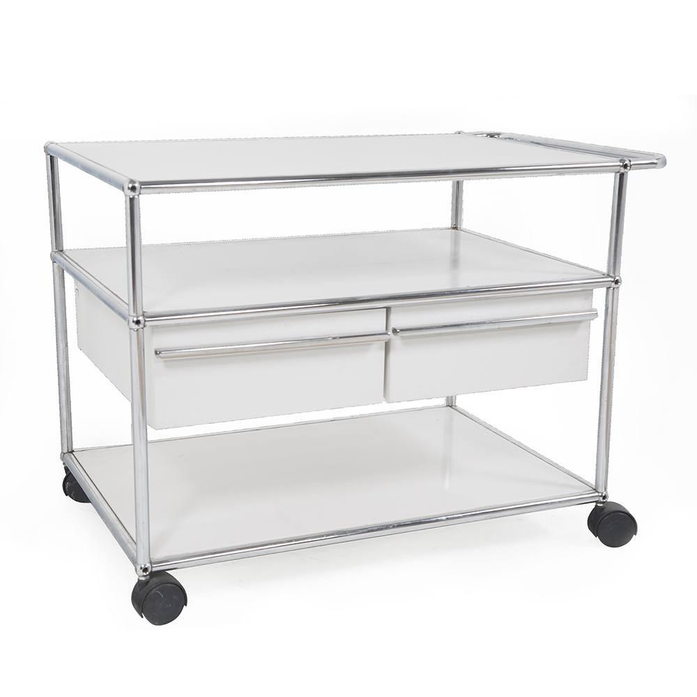 White & Silver Haller Rolling Cart