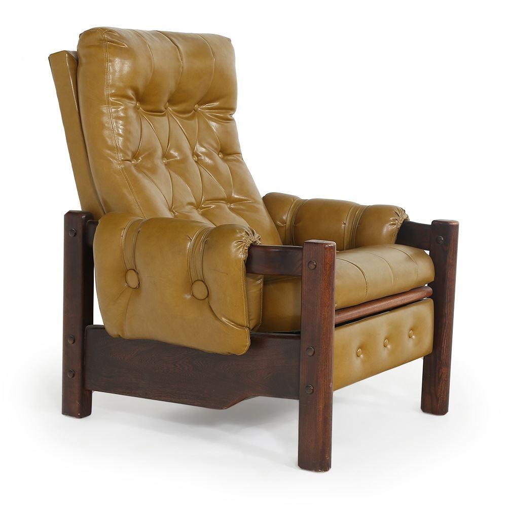 Tan Leather and Dark Wood Recliner