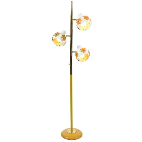 Yellow and Brass Floor Lamp with Orange Flowers